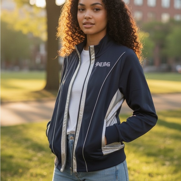 Like New BCBG MaxAzria Athleisure Two-Tone Stretch Jeweled Athletics Jacket - Picture 1 of 7